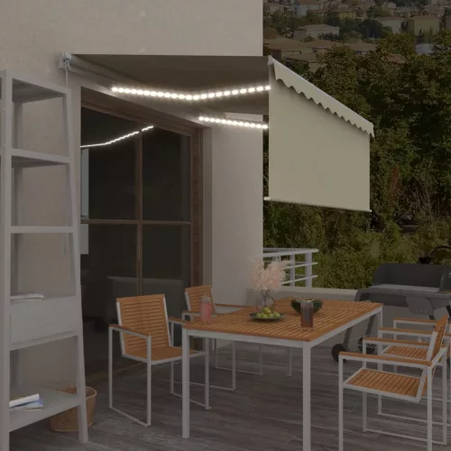 krémszínű LED-es kézzel kihúzható napellenző redőnnyel 3x2,5 m