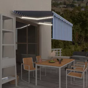   vidaXL kék és fehér kihúzható LED-es napellenző redőnnyel 3,5 x 2,5 m  