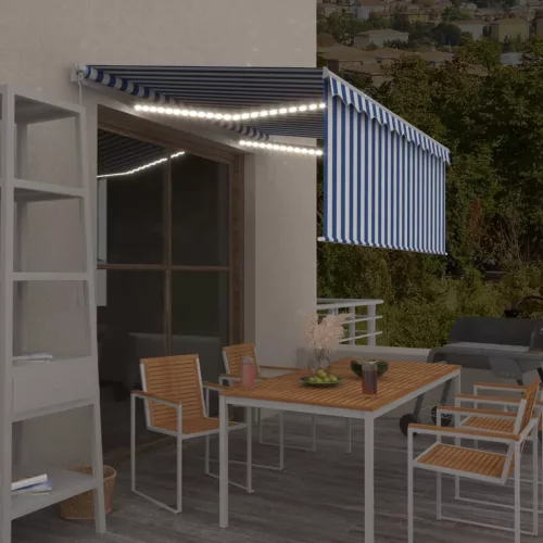 vidaXL kék és fehér kihúzható LED-es napellenző redőnnyel 3,5 x 2,5 m  