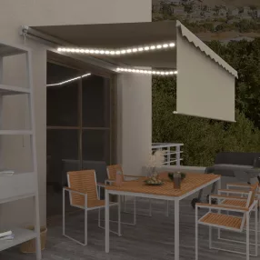   krémszínű LED-es kézzel kihúzható napellenző redőnnyel 4 x 3 m