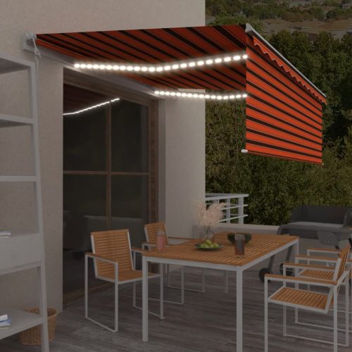 narancs-barna szélérzékelős, LED-es napellenző redőnnyel 4x3 m
