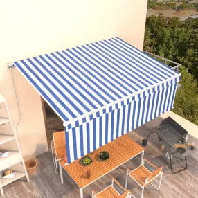   kék és fehér kézzel kihúzható napellenző redőnnyel 4,5 x 3 m