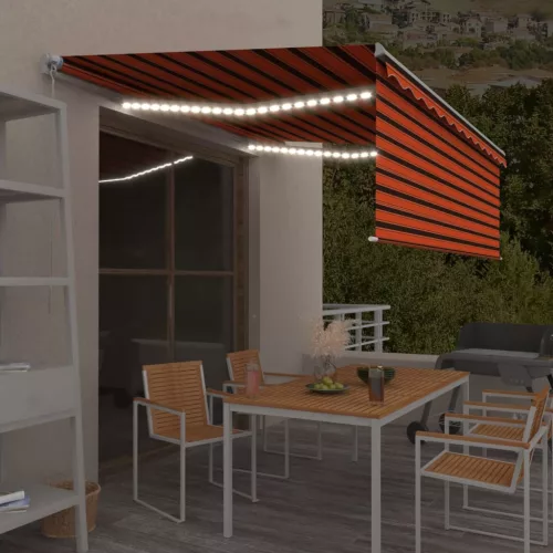 narancssárga-barna kihúzható LED-es napellenző redőnnyel 4,5x3m