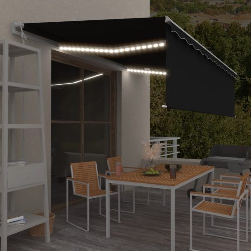 antracitszürke redőnyös, LED-es, szélérzékelős napellenző 5x3 m