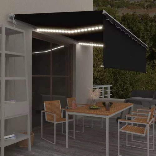vidaXL antracitszürke redőnyös, LED-es, szélérzékelős napellenző 5x3 m 