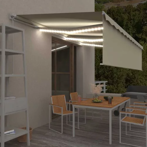vidaXL krémszínű kihúzható LED-es napellenző redőnnyel 6 x 3 m