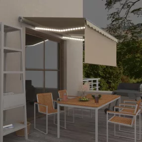   krémszínű kézzel kihúzható LED-es napellenző redőnnyel 3x2,5 m