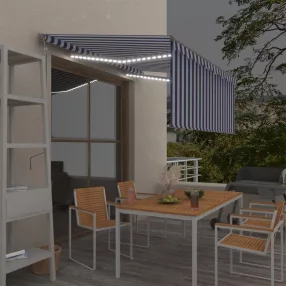   vidaXL kék/fehér redőnyös, LED-es, szélérzékelős napellenző 3,5x2,5 m
