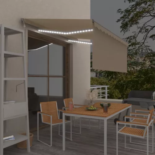 vidaXL krémszínű szélérzékelős, LED-es napellenző redőnnyel 3,5x2,5 m