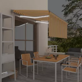   vidaXL sárga-fehér LED-es, szélérzékelős napellenző redőnnyel 3,5x2,5m