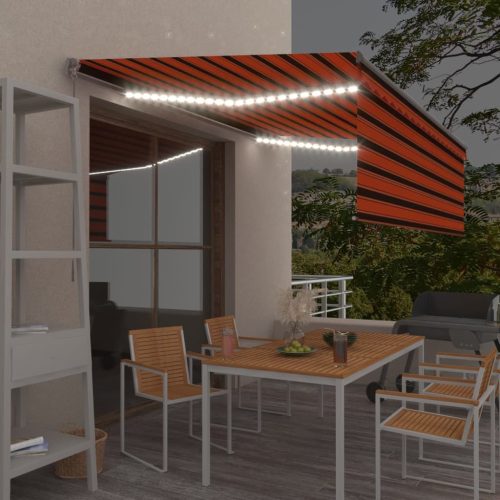 narancssárga-barna kihúzható LED-es napellenző redőnnyel 4x3 m