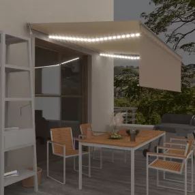   krémszínű szélérzékelős, LED-es napellenző redőnnyel 4x3 m
