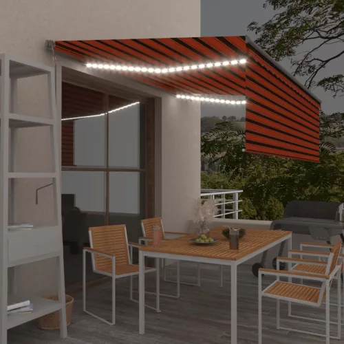 narancs-barna redőnyös, LED-es, szélérzékelős napellenző 4,5x3m