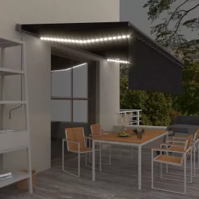   vidaXL antracitszürke redőnyös, LED-es, szélérzékelős napellenző 5x3 m