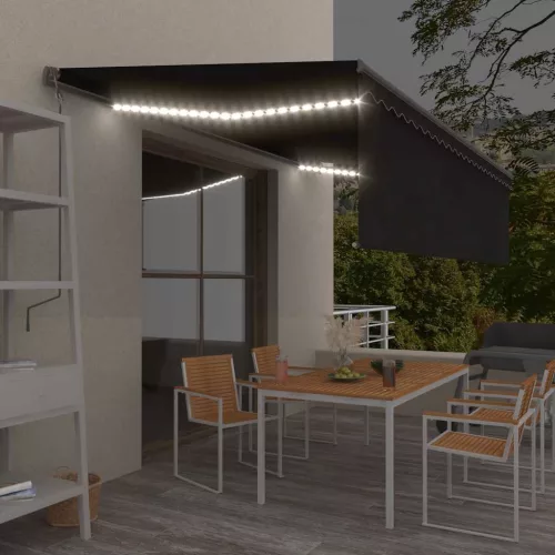 vidaXL antracitszürke redőnyös, LED-es, szélérzékelős napellenző 5x3 m