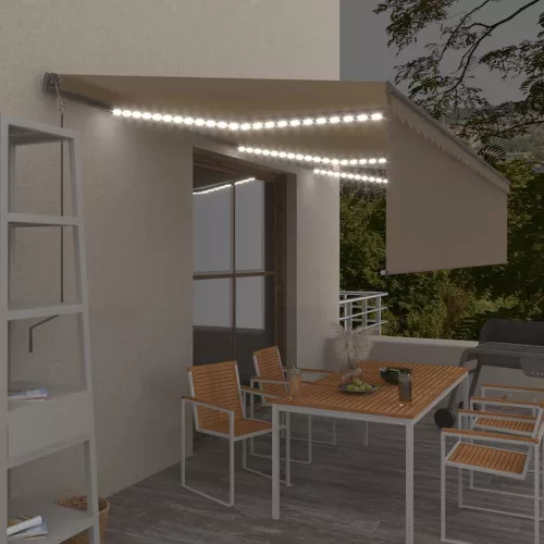 vidaXL krémszínű szélérzékelős, LED-es napellenző redőnnyel 6x3 m