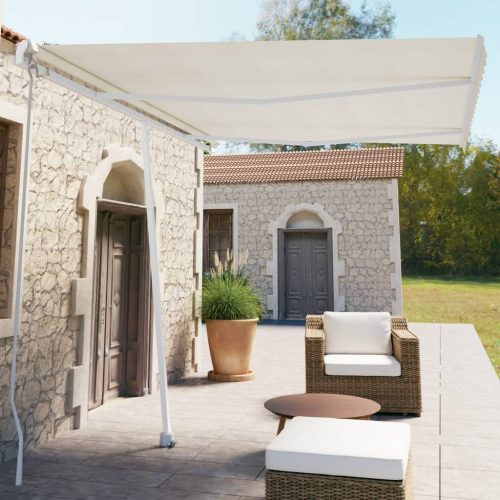 krémszínű kézzel kihúzható póznás napellenző 350 x 250 cm