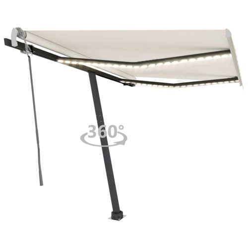 krémszínű kézzel kihúzható LED-es napellenző 300 x 250 cm