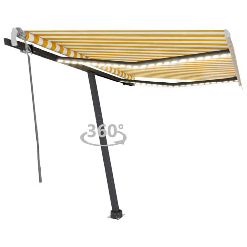 sárga és fehér kézzel kihúzható LED-es napellenző 350 x 250 cm
