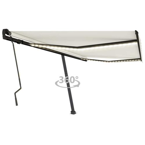 krémszínű kézzel kihúzható LED-es napellenző 400 x 300 cm
