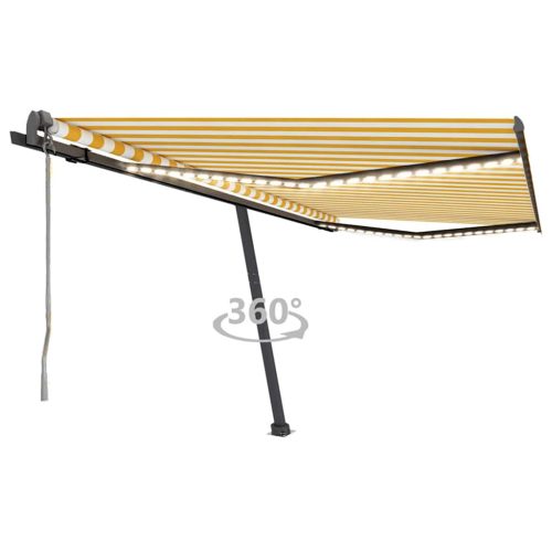 sárga-fehér szélérzékelős és LED-es napellenző 400x300 cm