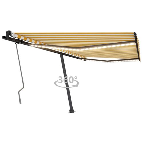 sárga és fehér kézzel kihúzható LED-es napellenző 450 x 300 cm