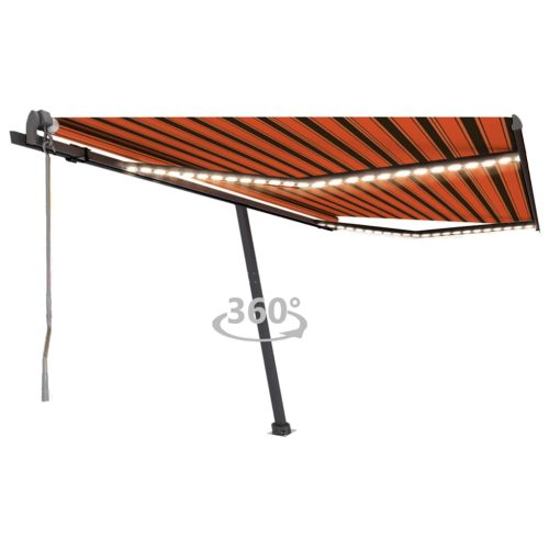 narancssárga-barna szélérzékelős és LED-es napellenző 450x300cm