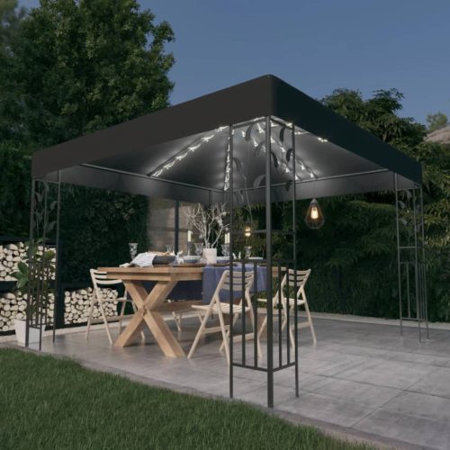  antracitszürke pavilon LED fényfüzérrel 3 x 3 m