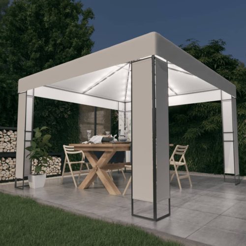 fehér dupla tetős pavilon LED fényfüzérrel 3 x 3 m