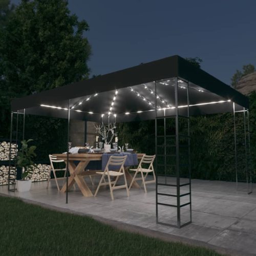 antracitszürke pavilon LED fényfüzérrel 3 x 4 m