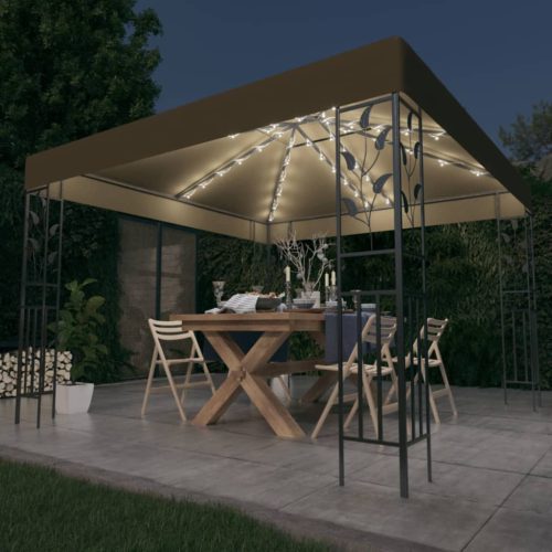 tópszínű pavilon LED fényfüzérrel 3 x 3 m