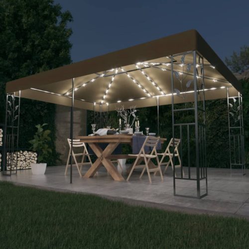 Tópszínű dupla tetős pavilon LED fényfüzérrel 3 x 4 m