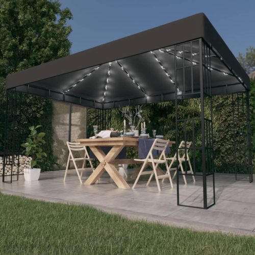 antracitszürke pavilon LED fényfüzérrel 3 x 4 m