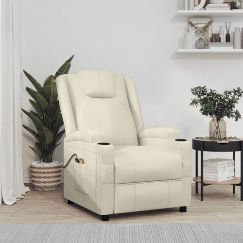 krémfehér műbőr elektromos masszázsfotel