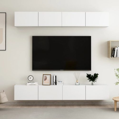 4 db fehér forgácslap TV-szekrény 100 x 30 x 30 cm