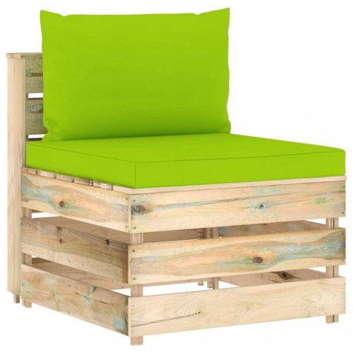 Zöld impregnált fa elemes középső kanapé párnákkal
