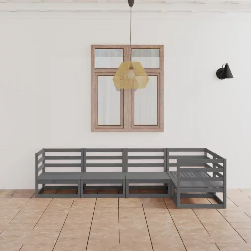 5 részes szürke tömör fenyőfa kerti ülőgarnitúra