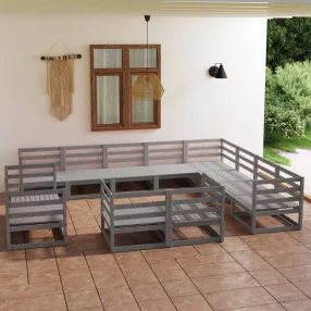 12 részes szürke tömör fenyőfa kerti ülőgarnitúra