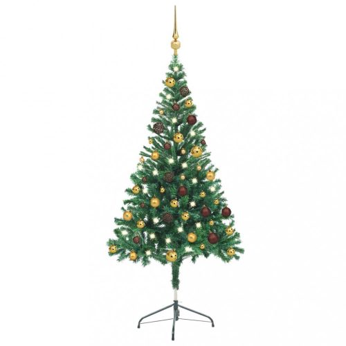 Zöld műkarácsonyfa LED fénnyel és gömbszettel 150 cm 380 ággal