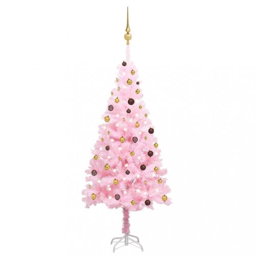  rózsaszín PVC műkarácsonyfa LED fényekkel és gömbszettel 210 cm