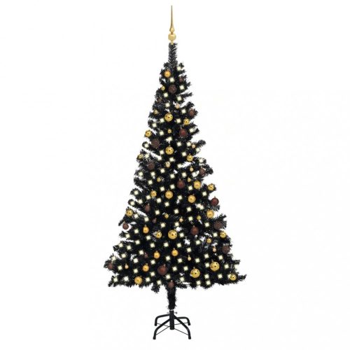 vidaXL fekete PVC műkarácsonyfa LED fényekkel és gömbszettel 240 cm