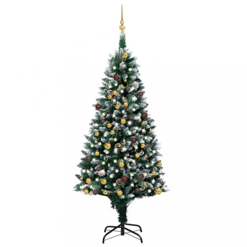 Műkarácsonyfa LED-ekkel, gömbszettel és tobozokkal 210 cm