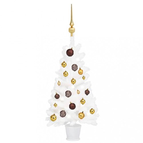 Fehér műkarácsonyfa LED-ekkel és gömbszettel 90 cm