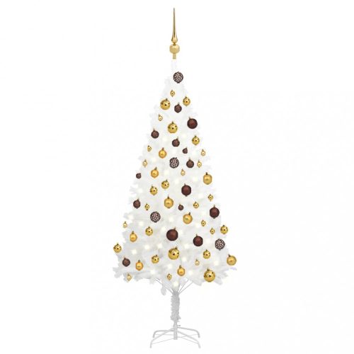 Fehér műkarácsonyfa LED-ekkel és gömbszettel 120 cm