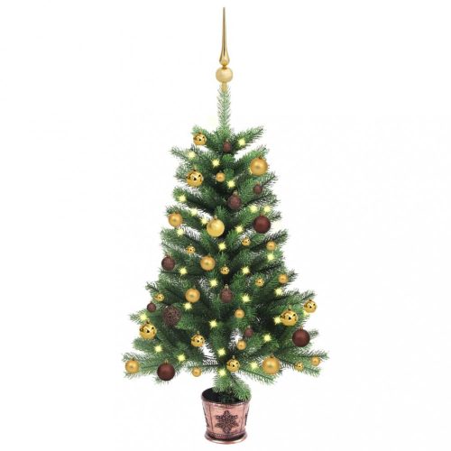 Zöld műkarácsonyfa LED-ekkel és gömbszettel 65 cm