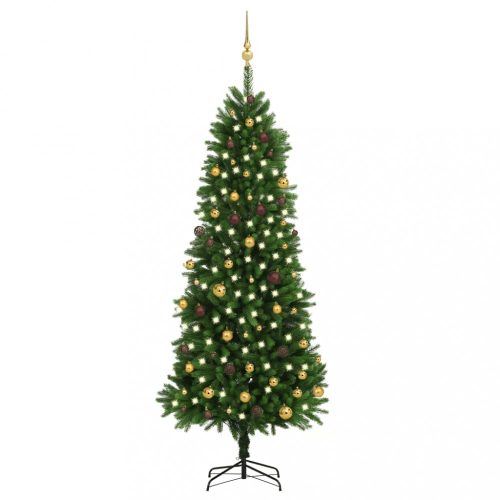 Zöld fél műkarácsonyfa LED-ekkel és gömbszettel 240 cm