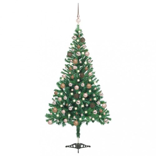 Zöld műkarácsonyfa LED-fénnyel és gömbszettel 180 cm 564 ággal