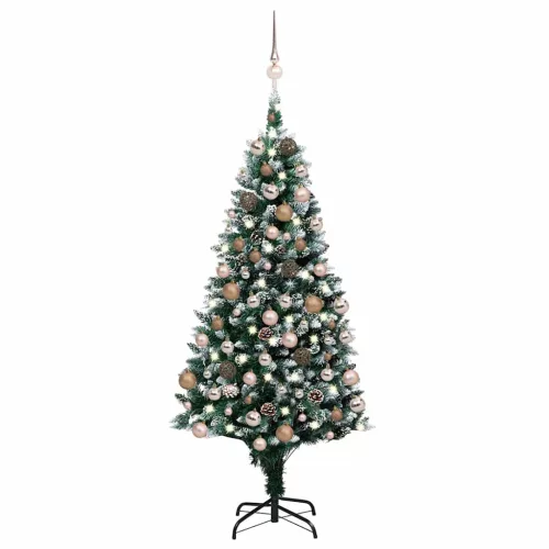 LED-es műkarácsonyfa gömbkészlettel és tobozokkal 180 cm