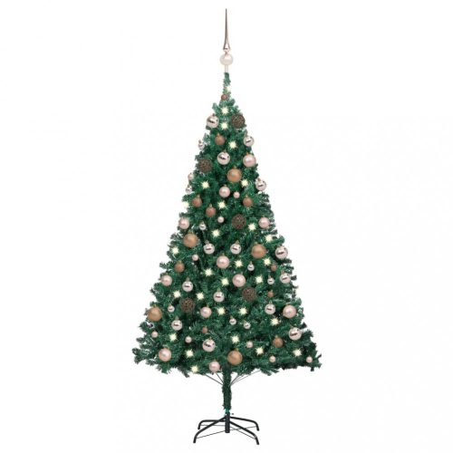 Zöld PVC műkarácsonyfa LED-ekkel és gömbszettel 120 cm