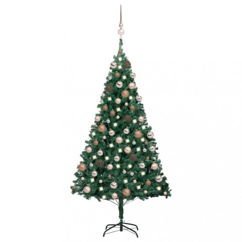 Zöld PVC műkarácsonyfa LED-ekkel és gömbszettel 180 cm